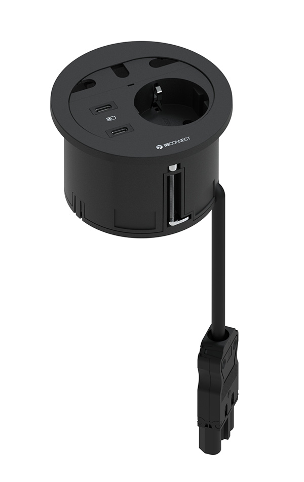 DIVUS - 1xPRESA ELETTRICA + 2xRICARICA USB TIPO C + PASSACAVI