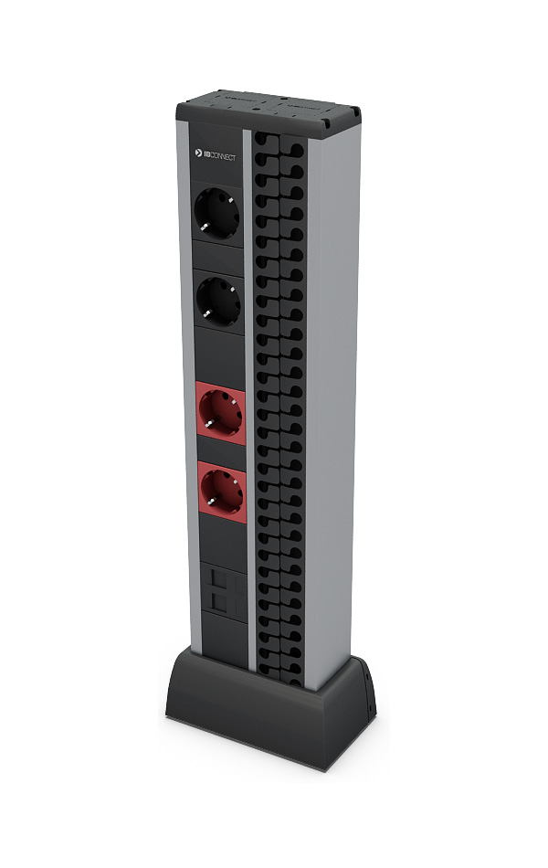 MINI-SÄULE - 2xSTECKDOSE + 2xSTECKDOSE ROT + 1xPLATTE 2RJ45 + ORGANIZER