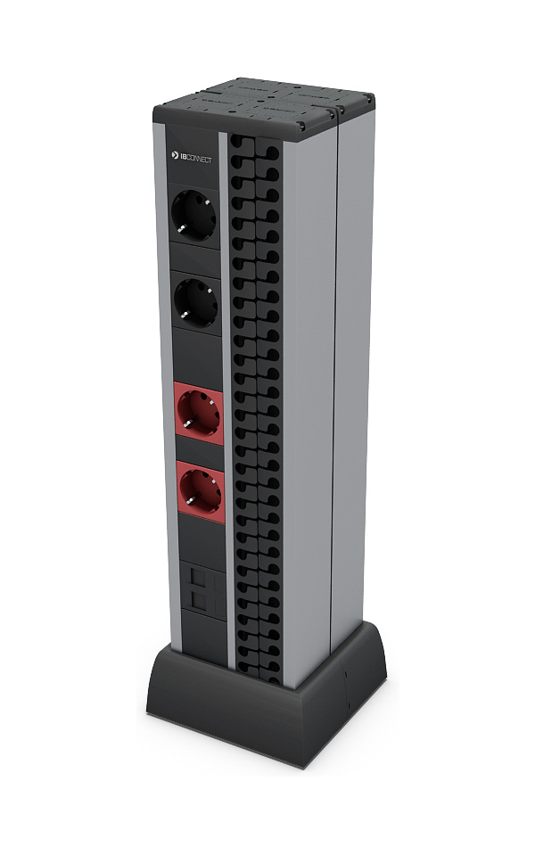 MINI-SÄULE - 2x(2xSTECKDOSE + 2xSTECKDOSE ROT + 1xPLATTE 2RJ45 + ORGANIZER)